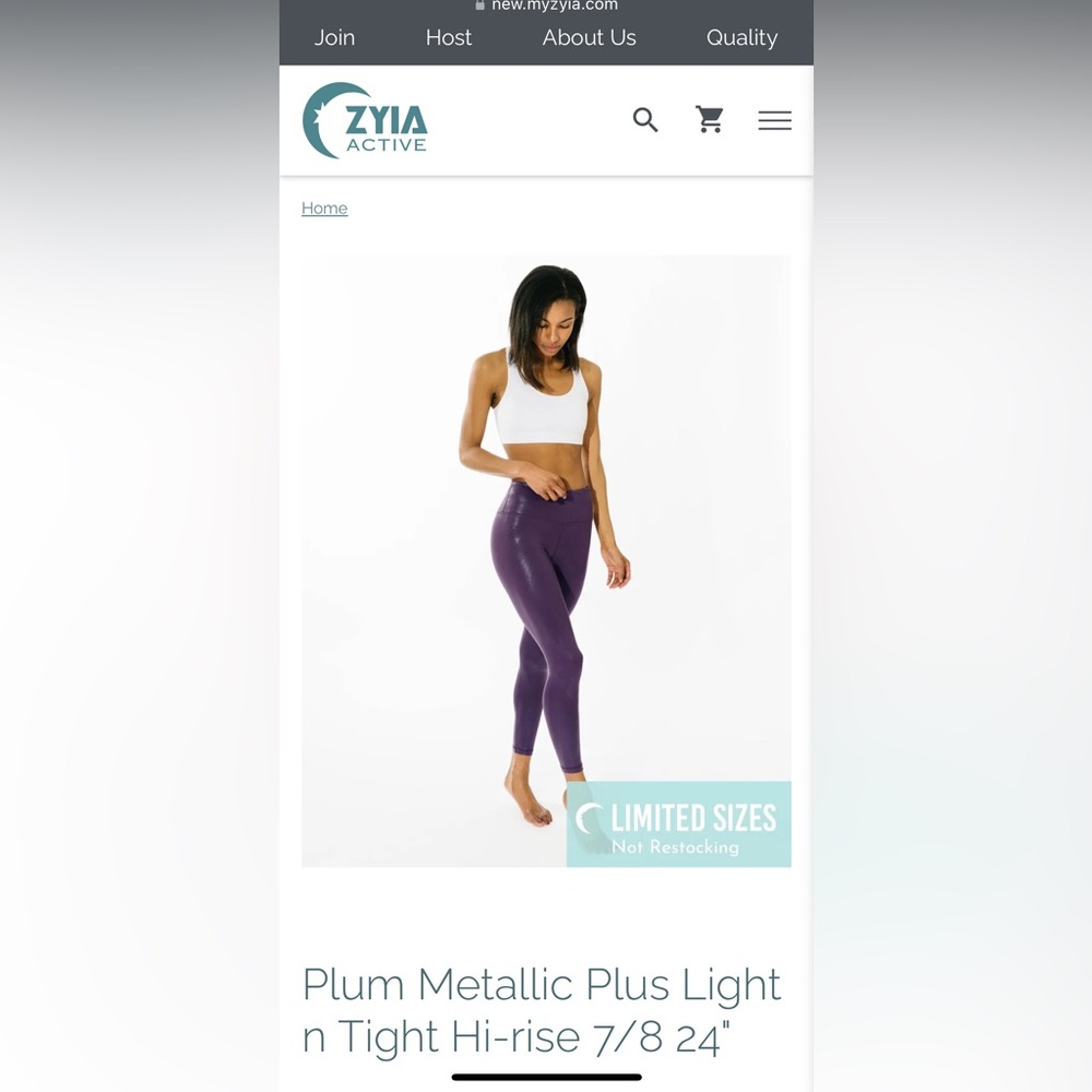 Women’s Zyia Plum Metallic Light n Tight Leggings 7/8